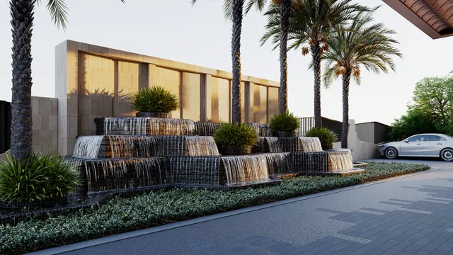 Water feature at the entrance — artistic impression