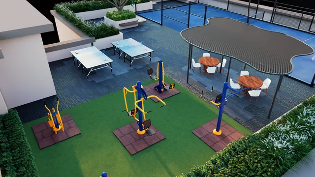 Pickle ball court & outdoor gym — artistic impression